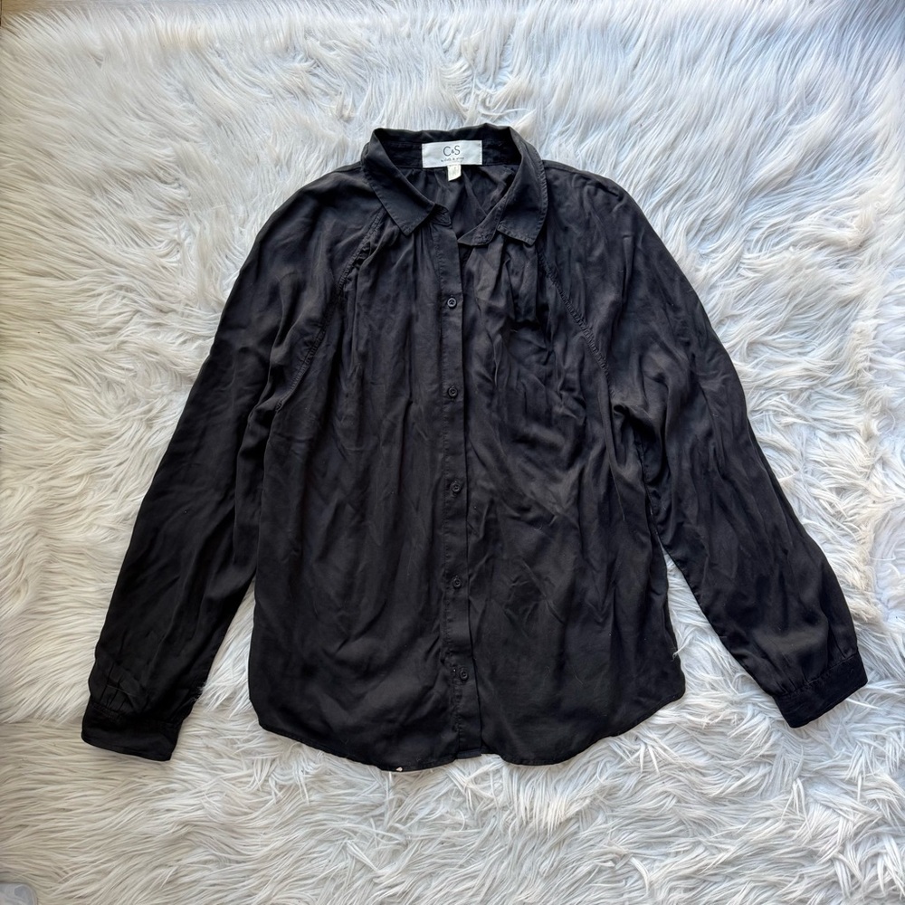 CLOTH & STONE Women Collared Corporate Top black Button-Up Shirt Blouse Tencel M